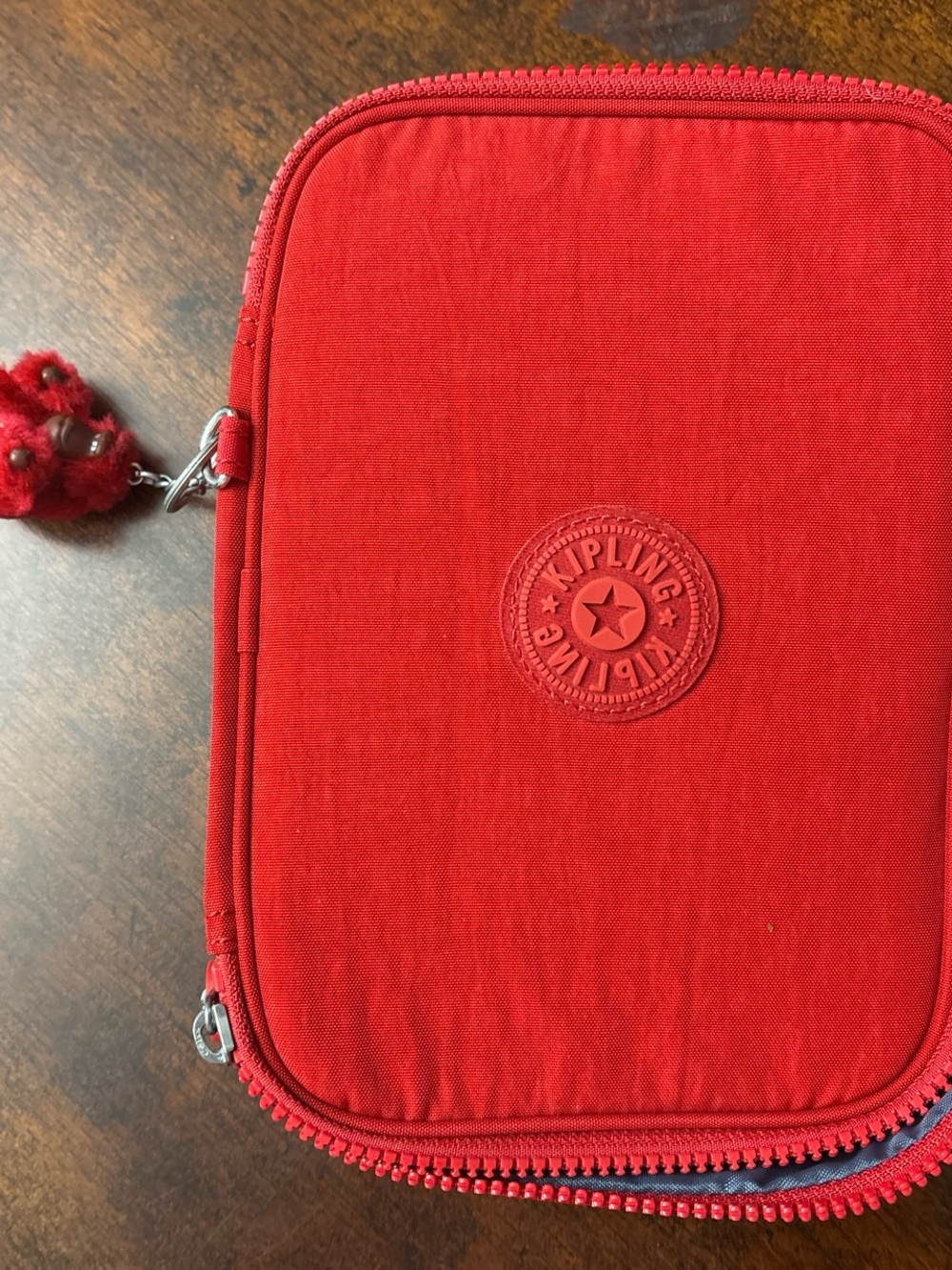 Kipling Red Pen Case with Monkey Charm